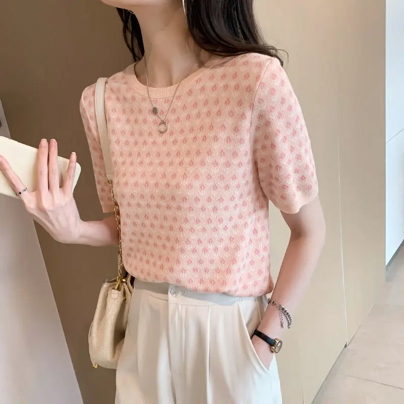 Contrast Pattern Knitted T-shirt Women's 2022 Spring And Summer New Korean Loose Thin Short Sleeved Top
Contrast Pattern Knitted T-shirt Women's 2022 Spring And Summer New Korean Loose Thin Short Sleeved Top
