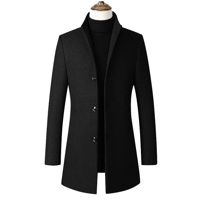 

Осенне-зимнее шерстяное пальто, мужские повседневные приталенные куртки, однобортная верхняя одежда, длинные шерстяные полупальто, Тренч, пальто