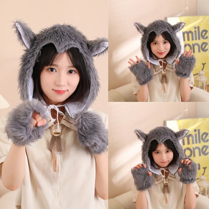 

Plush Wolf Furry Hat Gloves Set Perfect for Halloween Parties and Masquerade Costume Accessories Plush Furry Ears drop shipping