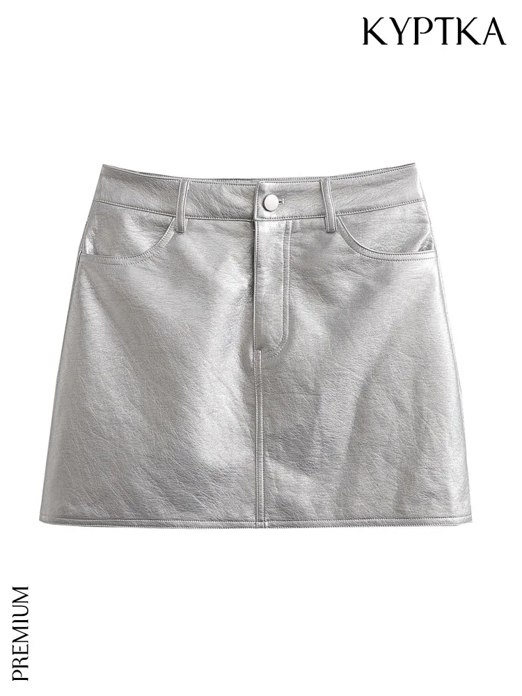 KYPTKA Women Fashion Front Pockets Faux Leather Silver Mini Skirt Vintage High Waist Zipper Fly Female Skirts Mujer
KYPTKA Women Fashion Front Pockets Faux Leather Silver Mini Skirt Vintage High Waist Zipper Fly Female Skirts Mujer