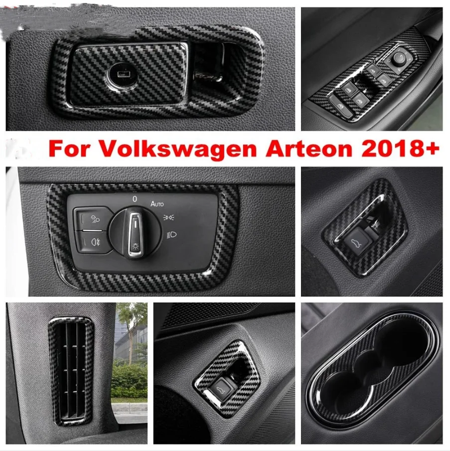 

For Volkswagen Arteon 2018 - 2021 Water Cup Panel / Pillar A Air AC Outlet Vent ABS Carbon Fiber Look Cover Trim