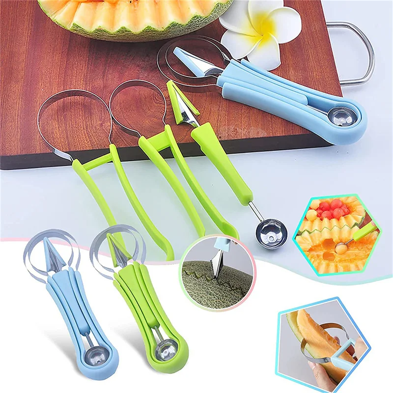 

3 in1 Melon Cutter Scoop Fruit Carving Knife Fruit Cutter Dig Pulp Separator Kitchen Gadgets Acces Tool
