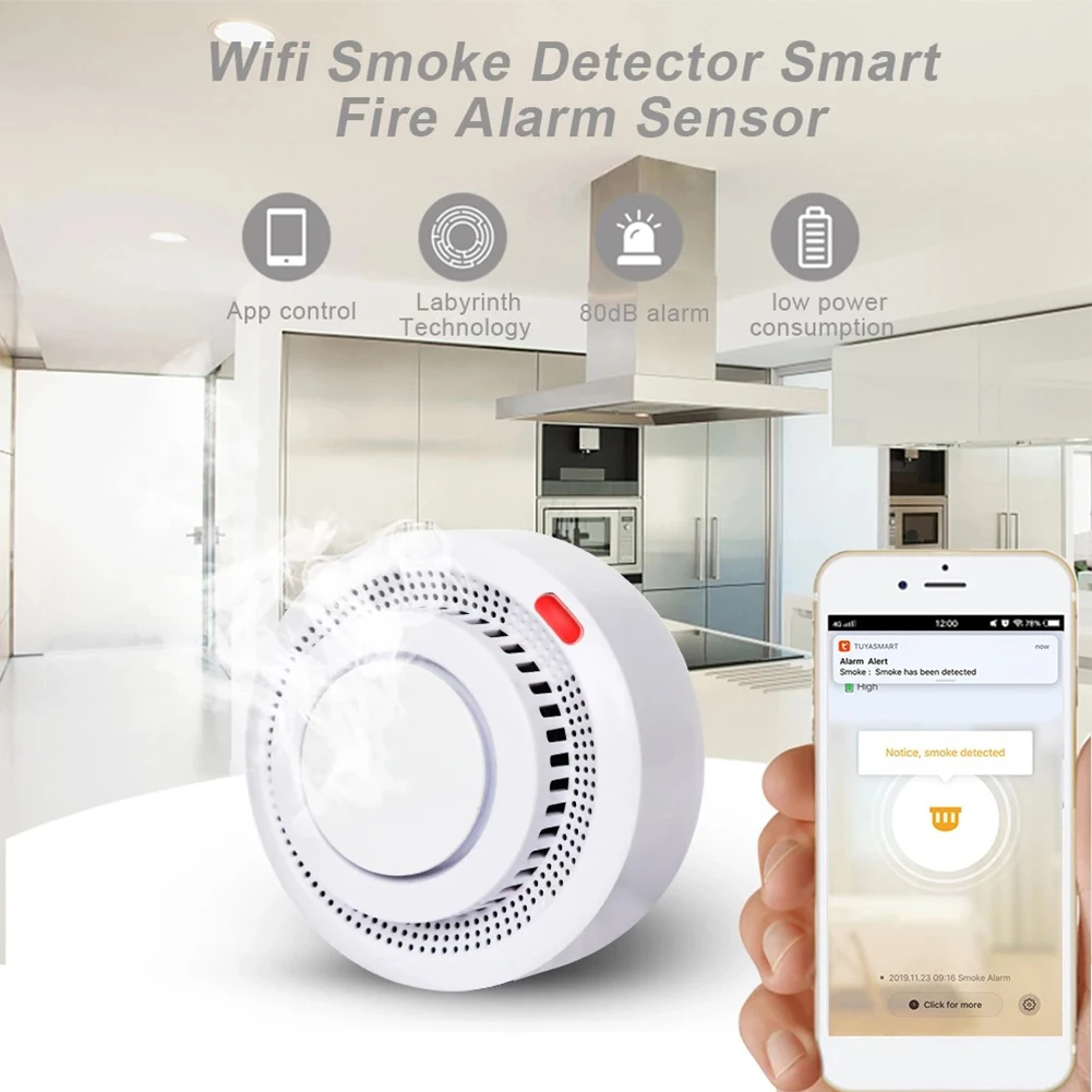 Smart WiFi Smoke Detector High Sensitivity Alarm Wireless Fire Protection Fire Safety Accessories Mobile Control 80x38x52mm
Smart WiFi Smoke Detector High Sensitivity Alarm Wireless Fire Protection Fire Safety Accessories Mobile Control 80x38x52mm