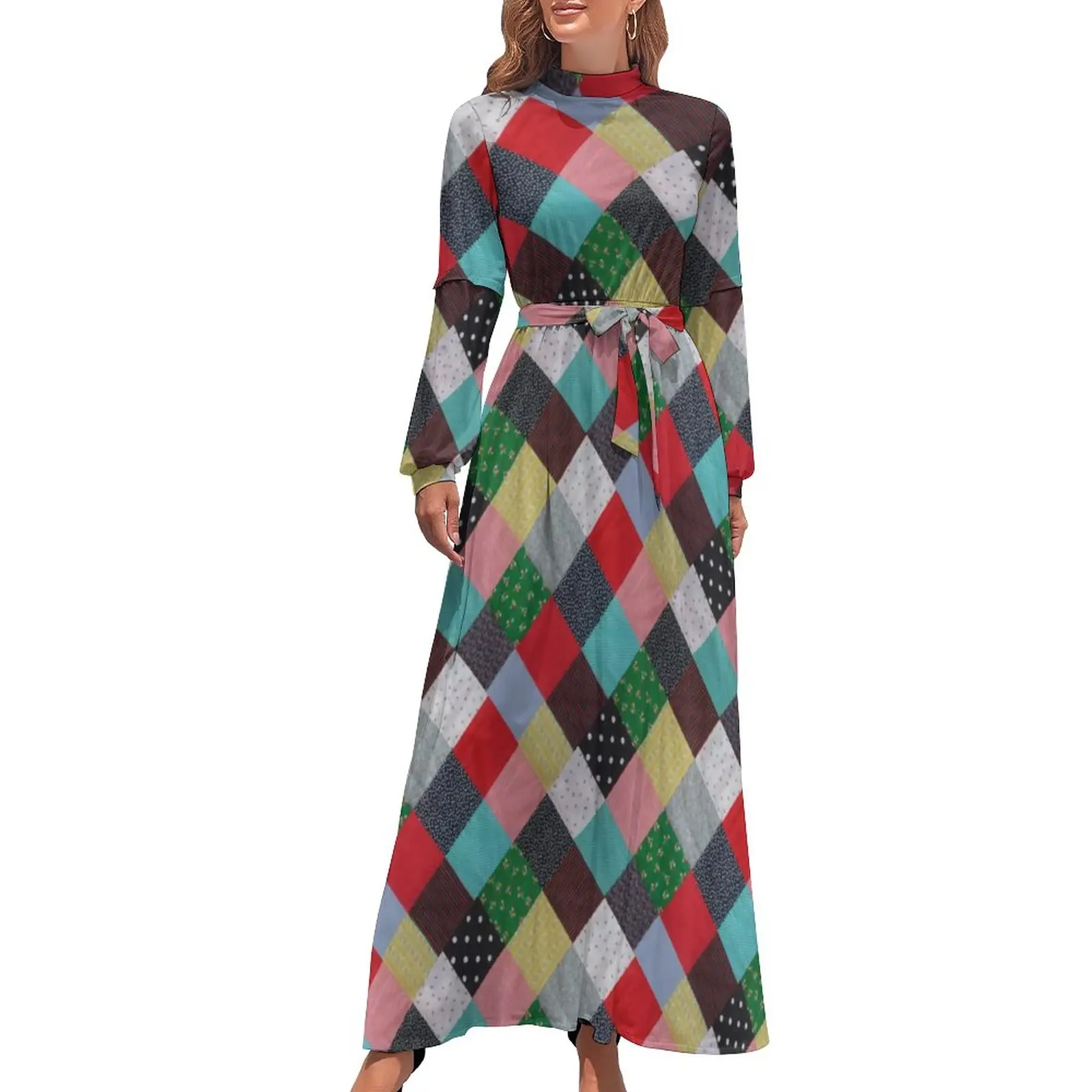Squares Of Patchwork Dress Long Sleeve Vintage Pattern Elegant Maxi Dress High Waist Aesthetic Beach Long Dresses Gift Idea
Squares Of Patchwork Dress Long Sleeve Vintage Pattern Elegant Maxi Dress High Waist Aesthetic Beach Long Dresses Gift Idea