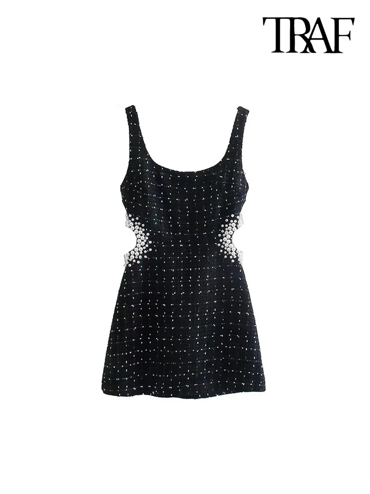 TRAF Women Fashion With Pearl Beads Hollow Out Tweed Mini Dress Vintage Backless Zipper Wide Straps Female Dresses Vestidos
TRAF Women Fashion With Pearl Beads Hollow Out Tweed Mini Dress Vintage Backless Zipper Wide Straps Female Dresses Vestidos