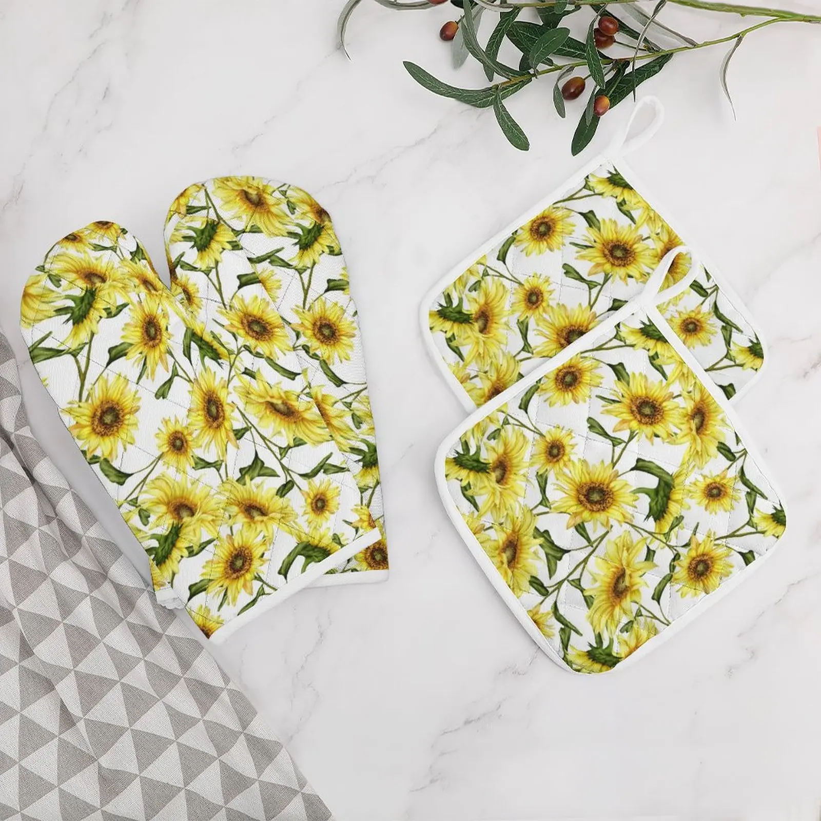 Sunflower Funny Oven Mitts and Pot Holders Sets of 4 Heat Resistant Non Slip Kitchen Gloves for Cooking BBQ
Sunflower Funny Oven Mitts and Pot Holders Sets of 4 Heat Resistant Non Slip Kitchen Gloves for Cooking BBQ