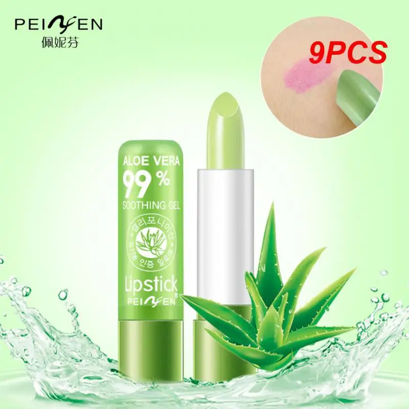 

9PCS Aloe Vera Moisturizing Lip Balm Color Mood Changing Lipstick Lasting Anti-wrinkle Anti Aging Nourishing Lipsticks Lip Care
