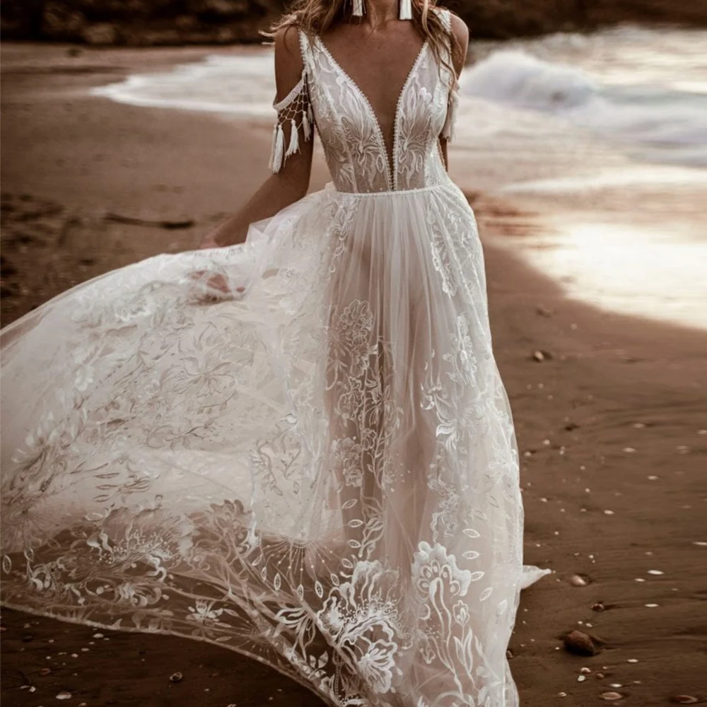 Boho Bridal Gowns 2022 V-Neck Off The Shoulder A-Line Wedding Dresses Lace Appliques Sweep Train Tulle Illusion Vestido De Noiva
Boho Bridal Gowns 2022 V-Neck Off The Shoulder A-Line Wedding Dresses Lace Appliques Sweep Train Tulle Illusion Vestido De Noiva