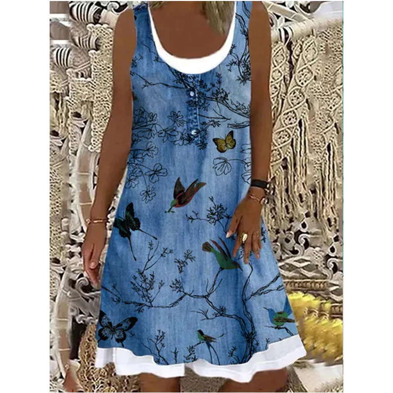 Summer Women Butterfly Print Dress Casual Fake Two Piece Tank Dresses New Fashion Boho Printing Sundress For Women 2021
Summer Women Butterfly Print Dress Casual Fake Two Piece Tank Dresses New Fashion Boho Printing Sundress For Women 2021
