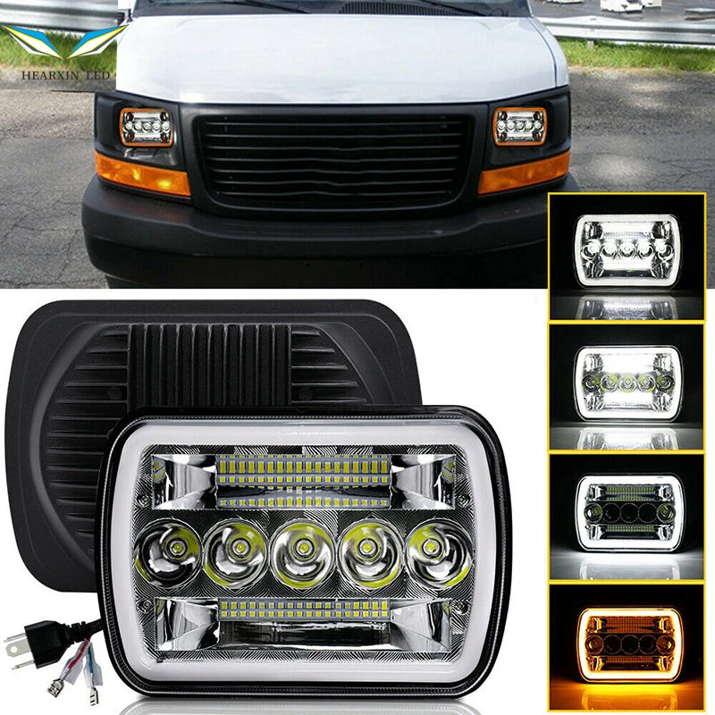

Car 7x6 5x7 inch LED Headlights Hi/Lo Beam with Halo DRL White Amber Turn Signal for Jeep Wrangler JK Cherokee XJ H6014 H6052