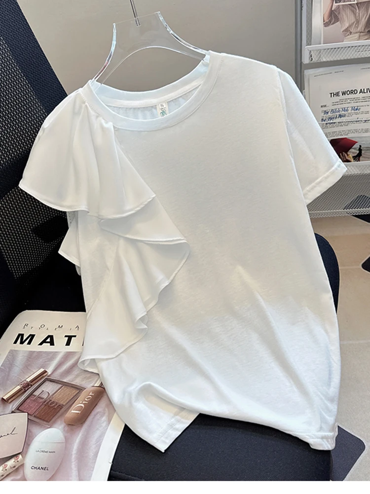 Women Summer T-Shirts Short sleeved t-shirt with niche design, trendy and irregular ruffled edges, unique and stylish top D3468
Women Summer T-Shirts Short sleeved t-shirt with niche design, trendy and irregular ruffled edges, unique and stylish top D3468