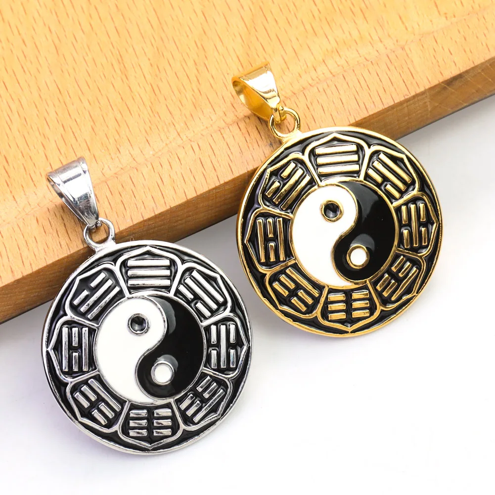 Винтажное ожерелье из нержавеющей стали Китай Taoism Yin-Yang Ba-Gua этнический амулет с