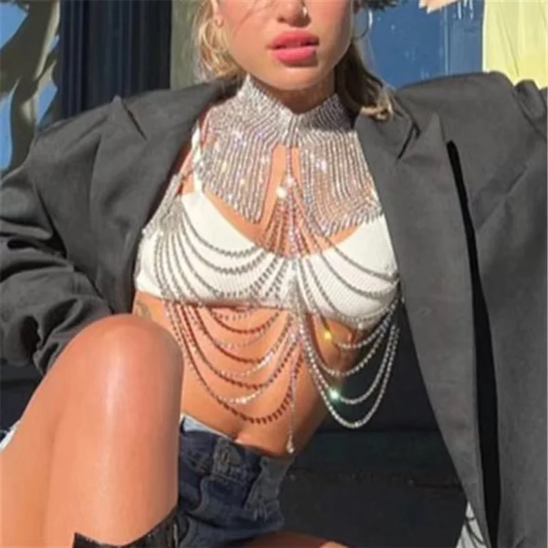 Fashion luxury shiny crystal chain bra chain women's long tassel Rhinestone adjustable shoulder chain chest chain bikini jewelry
Fashion luxury shiny crystal chain bra chain women's long tassel Rhinestone adjustable shoulder chain chest chain bikini jewelry