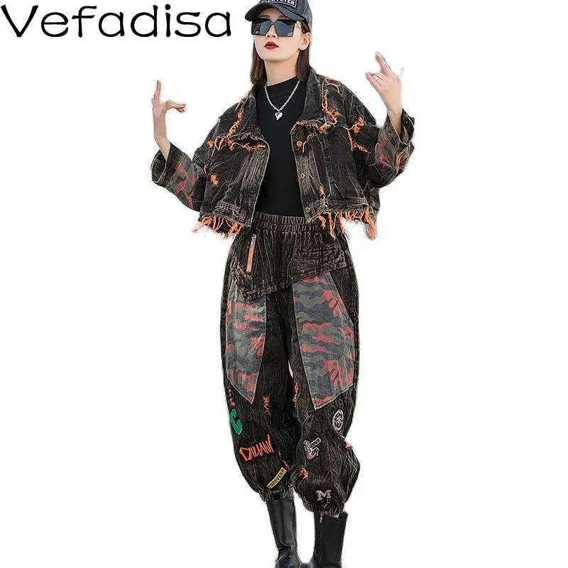 Женский костюм Vefadisa, новинка весны 2022, модный костюм из двух предметов, потертая короткая джинсовая куртка + брюки с широкими штанинами, кост...
Женский костюм Vefadisa, новинка весны 2022, модный костюм из двух предметов, потертая короткая джинсовая куртка + брюки с широкими штанинами, кост...