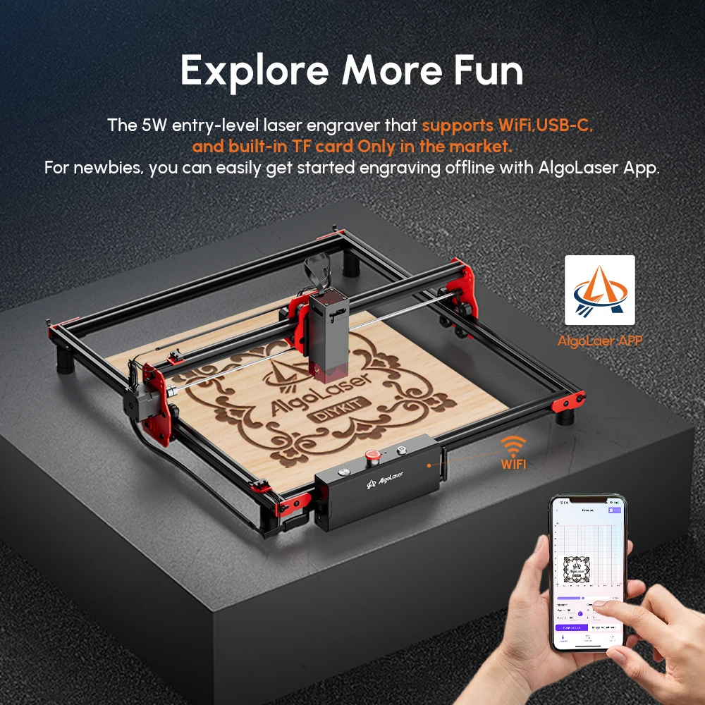 Лазерный гравировальный станок AlgoLaser для гранита, керамики, телефона, Wi-Fi, автономное управление, 12000 мм/мин, лазерный гравировальный станок с ЧПУ для акрила и металла 
Лазерный гравировальный станок AlgoLaser для гранита, керамики, телефона, Wi-Fi, автономное управление, 12000 мм/мин, лазерный гравировальный станок с ЧПУ для акрила и металла