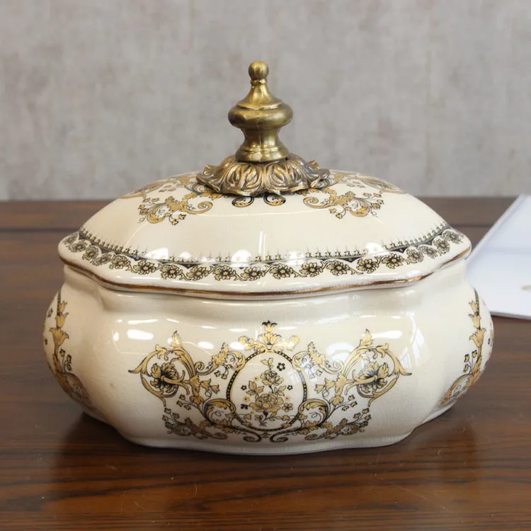 ceramic American European luxury decoration candy snack tank living room creative jewelry storage box ornaments
ceramic American European luxury decoration candy snack tank living room creative jewelry storage box ornaments