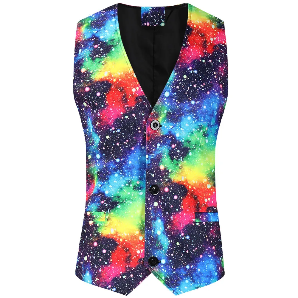 

Rainbow Starry Sky Print Sleeveless Chaleco Hombre Plus Size 4XL Single-breasted Men Tuxedo Vest Club Slim Fit Floral Waistcoat