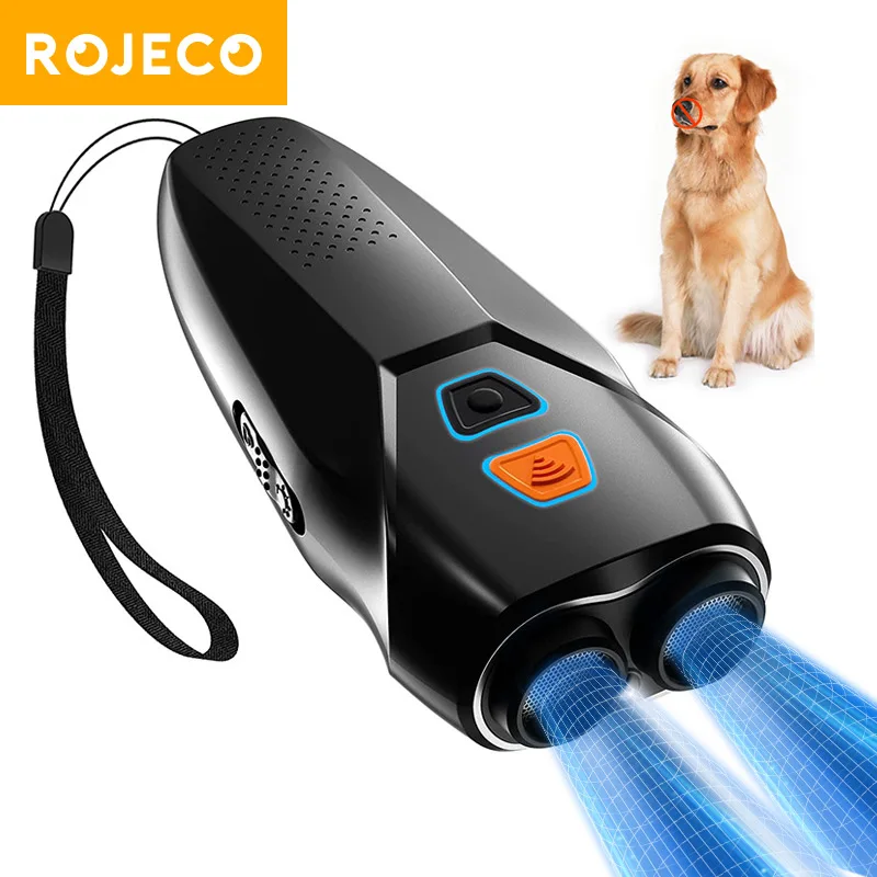 

ROJECO Ultrasonic Dog Repeller LED Dog Training Anti Barking Devices Rechargeable Pet Dog Deterrent Bark Stop Control Repellent