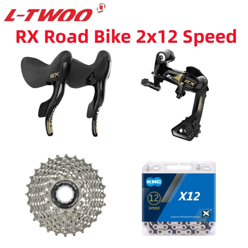 

LTWOO RX 2X12 Speed Road Bicycle Groupset Include Shifter Brake Rear Derailleurs Sunshine 12S 28T/30T/32T Cassette KMC X12 Chain