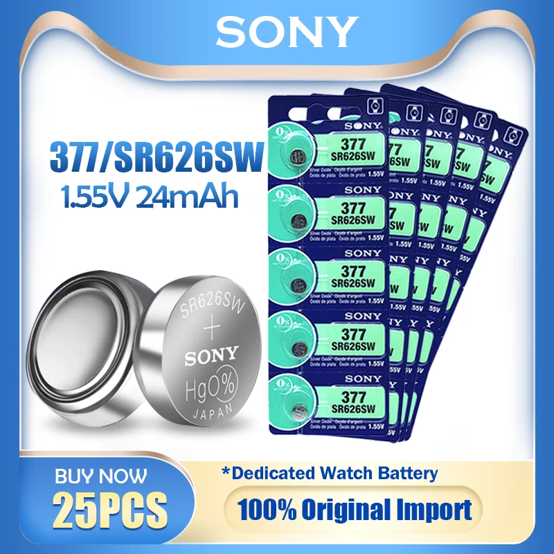 Оригинальный аккумулятор из оксида серебра для игрушек часов 25 шт. Sony 377 377A SR626SW
