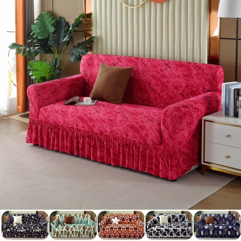 

1/2/3/4 Seater Printed Sofa Skirt Cover Elastic Armchair Couch Covers L-shape Sofas Towel for Living Room Furniture Protector