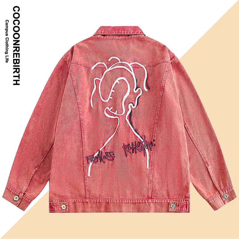 American Retro Denim Jacket Men Women Loose Letter Embroidered Cowboy Jackets Unisex Red Washed Y2k Harajuku Outwear 
American Retro Denim Jacket Men Women Loose Letter Embroidered Cowboy Jackets Unisex Red Washed Y2k Harajuku Outwear