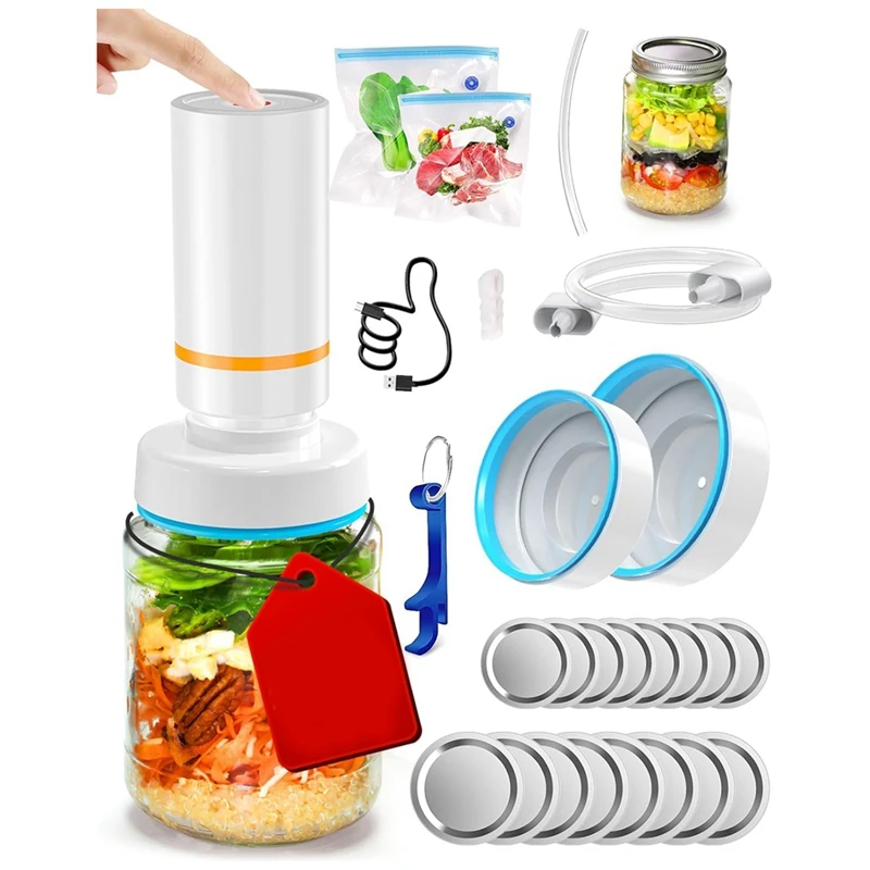 Electric Mason Jar Vacuum Sealer Kit With16 Jar Lids Jar Vacuum Sealer For Mason Jars ,For Wide And Regular Mouth
Electric Mason Jar Vacuum Sealer Kit With16 Jar Lids Jar Vacuum Sealer For Mason Jars ,For Wide And Regular Mouth