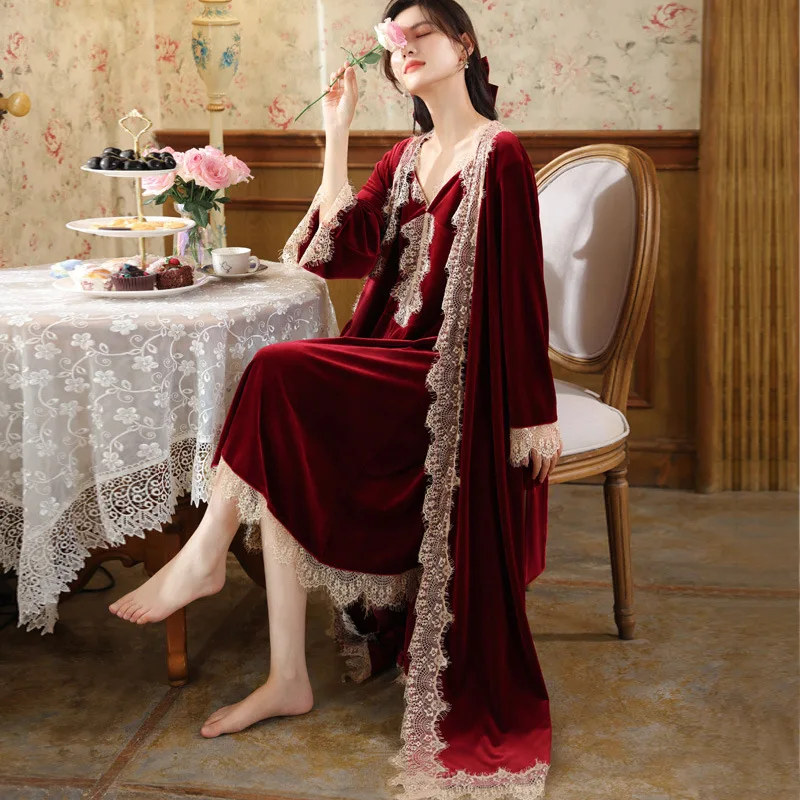 2PCS Velvet Robe Sleep Suit Women Lace Kimono Pajamas Gown Set V-Neck Cami Nighties Wear Pijama Home Nightwear Autumn Nightdress
2PCS Velvet Robe Sleep Suit Women Lace Kimono Pajamas Gown Set V-Neck Cami Nighties Wear Pijama Home Nightwear Autumn Nightdress