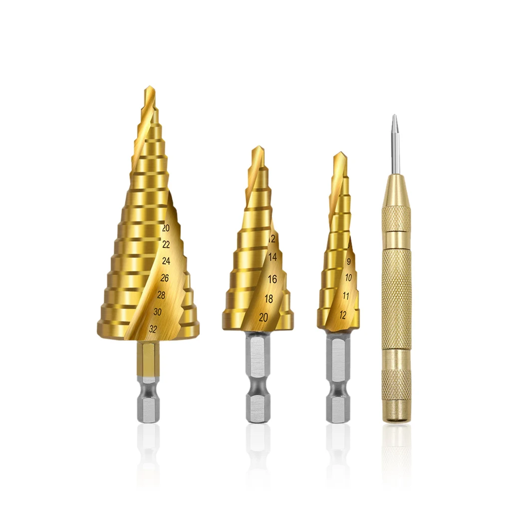 4x Step Drill Bit High-speed Steel Anti-slip Center Punch Drilling Hex Shank Replacement Portable Deburring Openers
4x Step Drill Bit High-speed Steel Anti-slip Center Punch Drilling Hex Shank Replacement Portable Deburring Openers