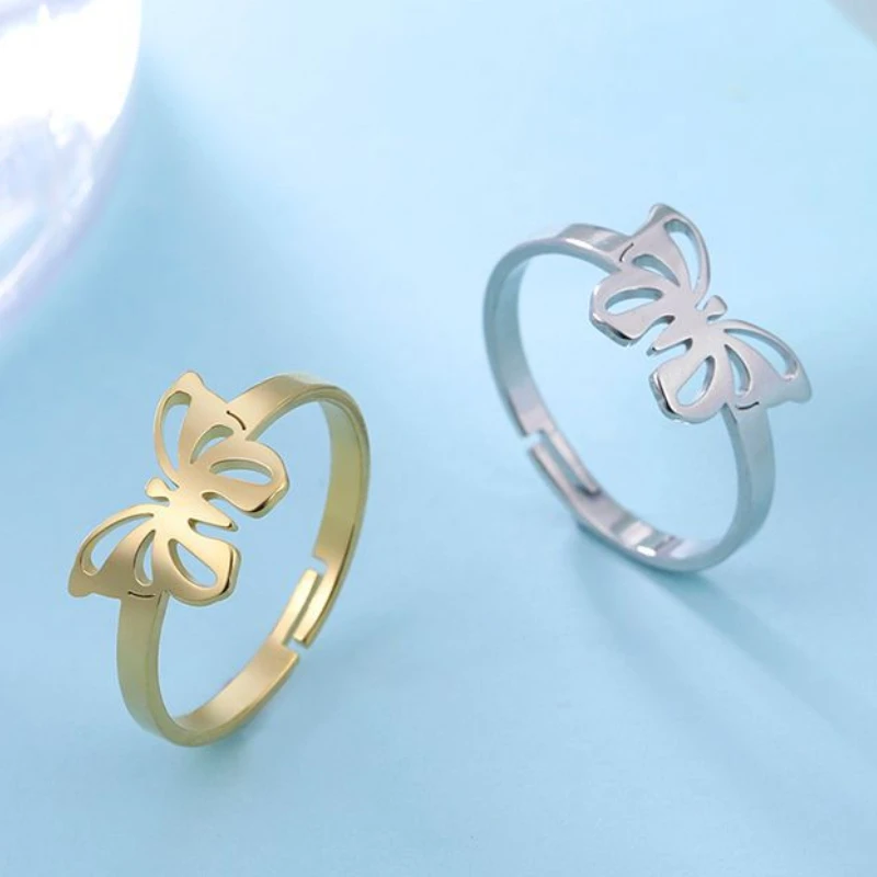 Stainless Steel Butterfly Ring Silver Rose Gold Openable Ring Hollow Insect Finger Ornament Woman Party Birthday Jewelry Gift 
Stainless Steel Butterfly Ring Silver Rose Gold Openable Ring Hollow Insect Finger Ornament Woman Party Birthday Jewelry Gift