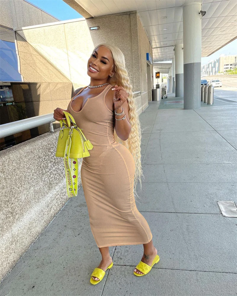 Женский Повседневный облегающий сарафан без рукавов, однотонное обтягивающее длинное платье с U-образным вырезом и высокой талией для лета,...
Женский Повседневный облегающий сарафан без рукавов, однотонное обтягивающее длинное платье с U-образным вырезом и высокой талией для лета,...