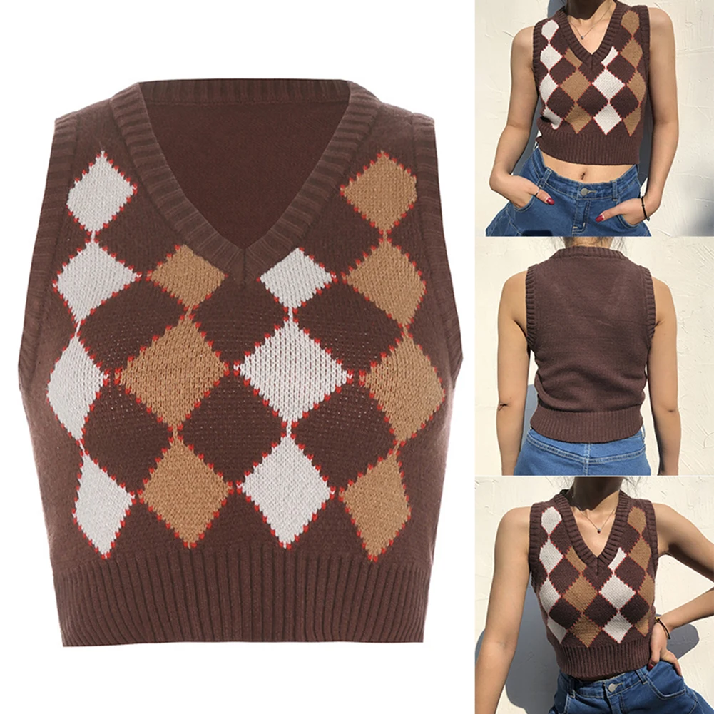2022 New Fashion Women Knitted Sweater Vest Argyle Preppy Style Knitwear Sleeveless V Neck Plaid E-Girl Tank Top Y2K Streetwear
2022 New Fashion Women Knitted Sweater Vest Argyle Preppy Style Knitwear Sleeveless V Neck Plaid E-Girl Tank Top Y2K Streetwear