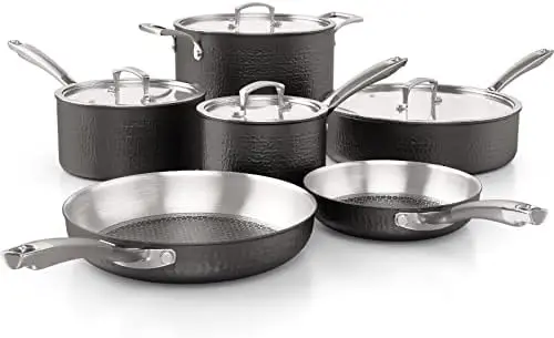 and Pans Set, Tri-Ply Stainless Steel Hammered Kitchen Cookware, Induction Compatible, Dishwasher and Oven Safe, Non-Toxic, Prof
and Pans Set, Tri-Ply Stainless Steel Hammered Kitchen Cookware, Induction Compatible, Dishwasher and Oven Safe, Non-Toxic, Prof