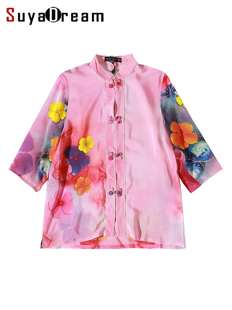SuyaDream Women Chinese Style Blouses 100%Silk Crepe Floral Printed Half Sleeved Stand Collar Vintage Shirts 2022 Spring Summer
SuyaDream Women Chinese Style Blouses 100%Silk Crepe Floral Printed Half Sleeved Stand Collar Vintage Shirts 2022 Spring Summer