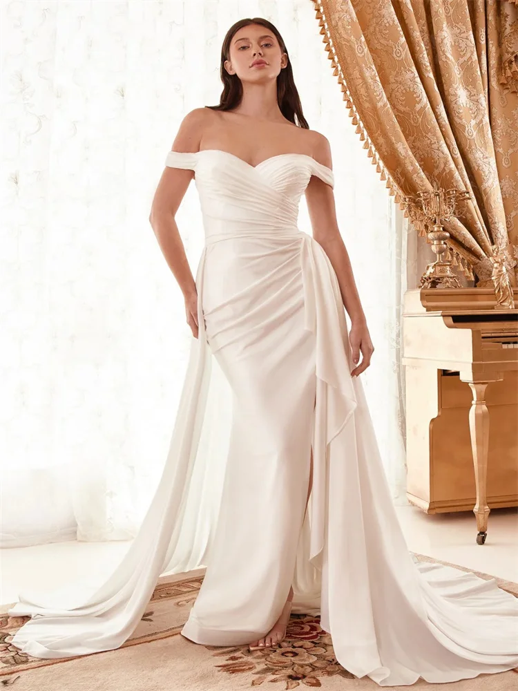 

Женское платье с открытыми плечами, элегантное бальное платье из фатина с аппликацией и бисером, со шлейфом, для невесты, 2023