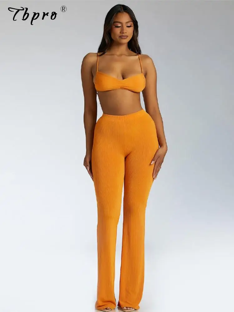 Solid High Street Sling And Trouser Two Piece Set Women 2022 Sexy Pleated Lace Up Backless Bra Top Mid Waist Flare Pants Set
Solid High Street Sling And Trouser Two Piece Set Women 2022 Sexy Pleated Lace Up Backless Bra Top Mid Waist Flare Pants Set