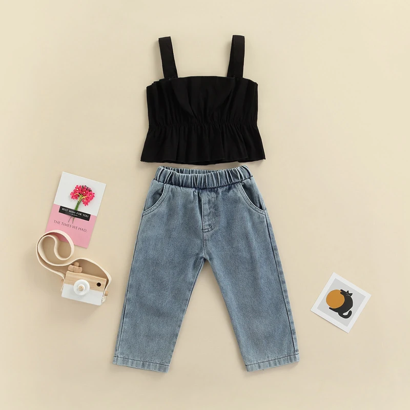 2 шт., детские летние джинсовые брюки без рукавов с квадратным вырезом 
2 шт., детские летние джинсовые брюки без рукавов с квадратным вырезом