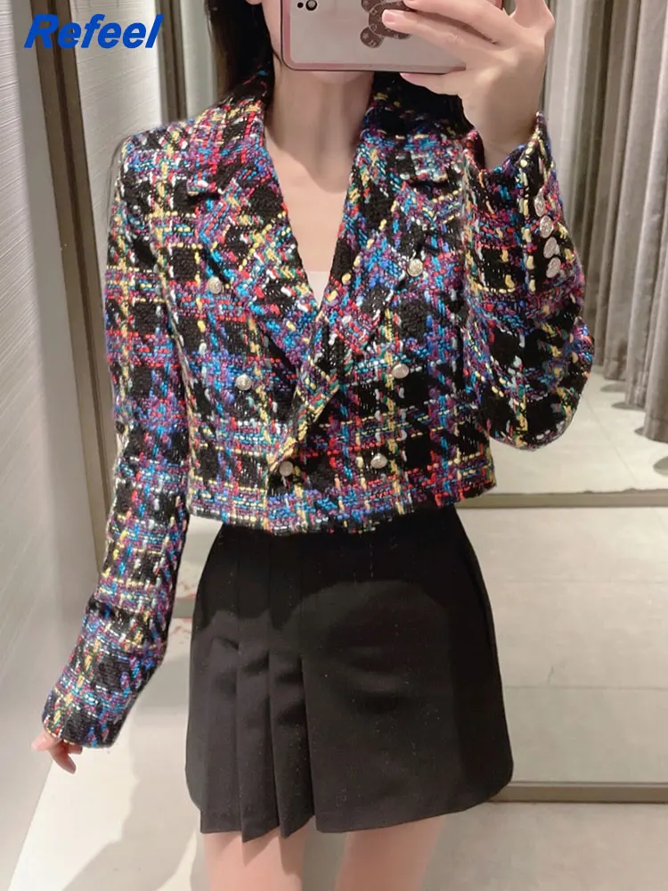Women elegant weave plaid short blazer pocket cute spring casual tweed coat office ladies suit jacket 22520
Women elegant weave plaid short blazer pocket cute spring casual tweed coat office ladies suit jacket 22520