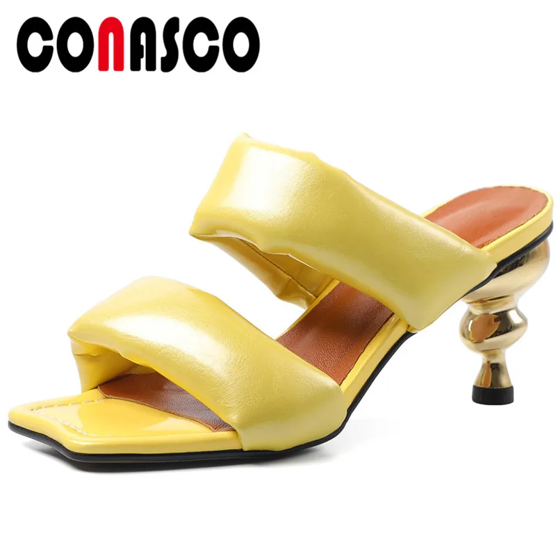 

CONASCO Women Sandals Fashion Strange Heels Slippers Concise Sexy Patent Leather Shoes Woman 2022 Summer Party Night Club Pumps