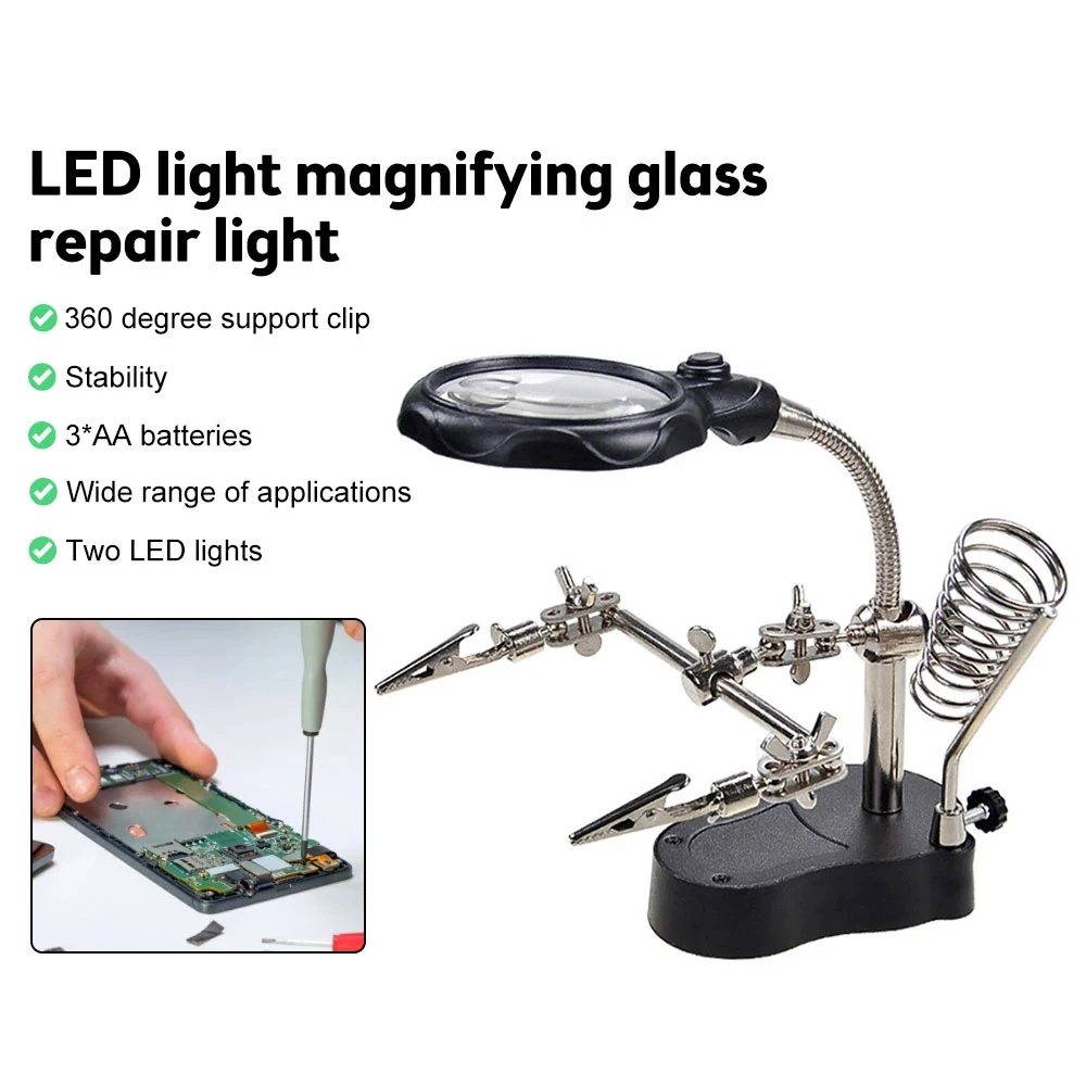 Welding with LED Light Magnifying Glass 3.5X-12X lens Auxiliary Clip Desktop Magnifier Soldering Repair Tool Magnifying Glasses
Welding with LED Light Magnifying Glass 3.5X-12X lens Auxiliary Clip Desktop Magnifier Soldering Repair Tool Magnifying Glasses
