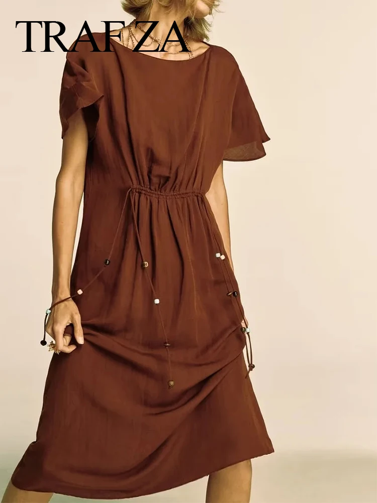 TRAF ZA Retro Elegant Chic Flying Sleeve Dress Casual Loose Pullover Brown Pleated Beaded Polyester Linen Skin-Friendly Dress
TRAF ZA Retro Elegant Chic Flying Sleeve Dress Casual Loose Pullover Brown Pleated Beaded Polyester Linen Skin-Friendly Dress