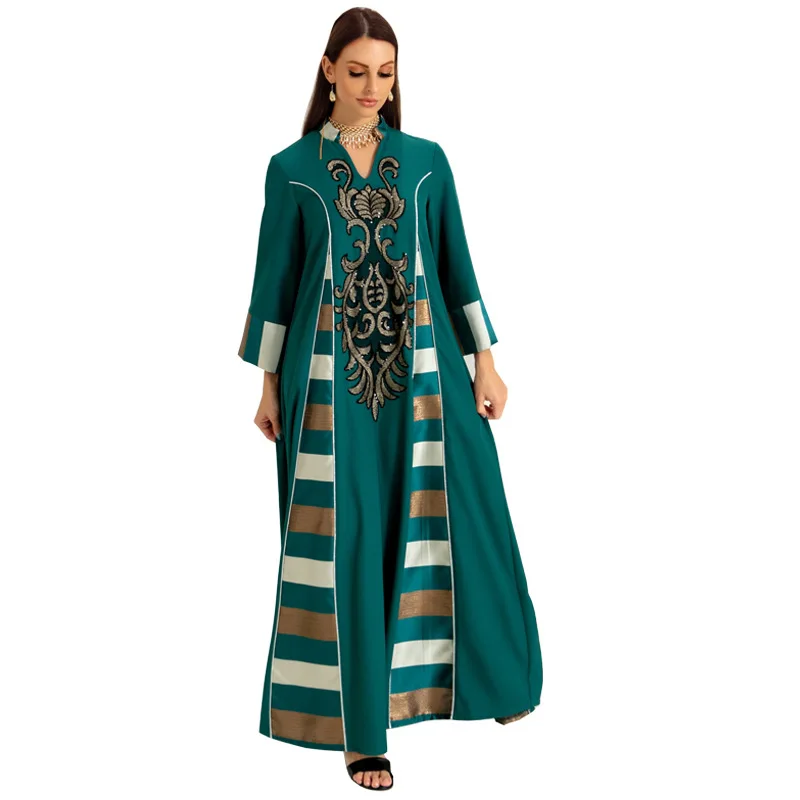 Zigui Muslim Party Dress Women Green Long Sleeve Gold Embroidery Stand Collar Stripe Women Abaya Dubai Clothing Ramadan
Zigui Muslim Party Dress Women Green Long Sleeve Gold Embroidery Stand Collar Stripe Women Abaya Dubai Clothing Ramadan