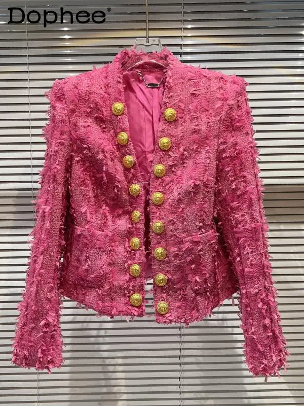 2022 Autumn Winter New Arrivals Long Sleeve V Neck Double Breasted Metal Buttons Tweed Jacket Women Coat 
2022 Autumn Winter New Arrivals Long Sleeve V Neck Double Breasted Metal Buttons Tweed Jacket Women Coat