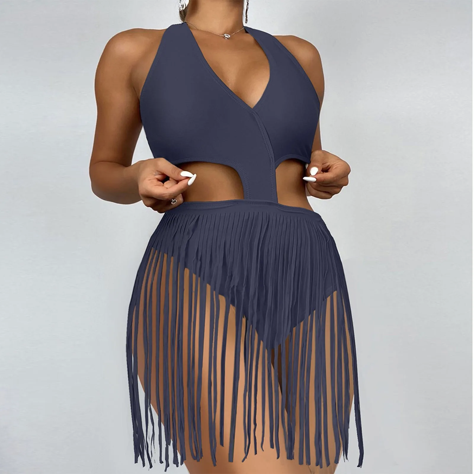 summer One-piece Swimsuit women's Sexy Personality fringed skirt solid color Hanging collar Fashion Tassel Beach wear
summer One-piece Swimsuit women's Sexy Personality fringed skirt solid color Hanging collar Fashion Tassel Beach wear