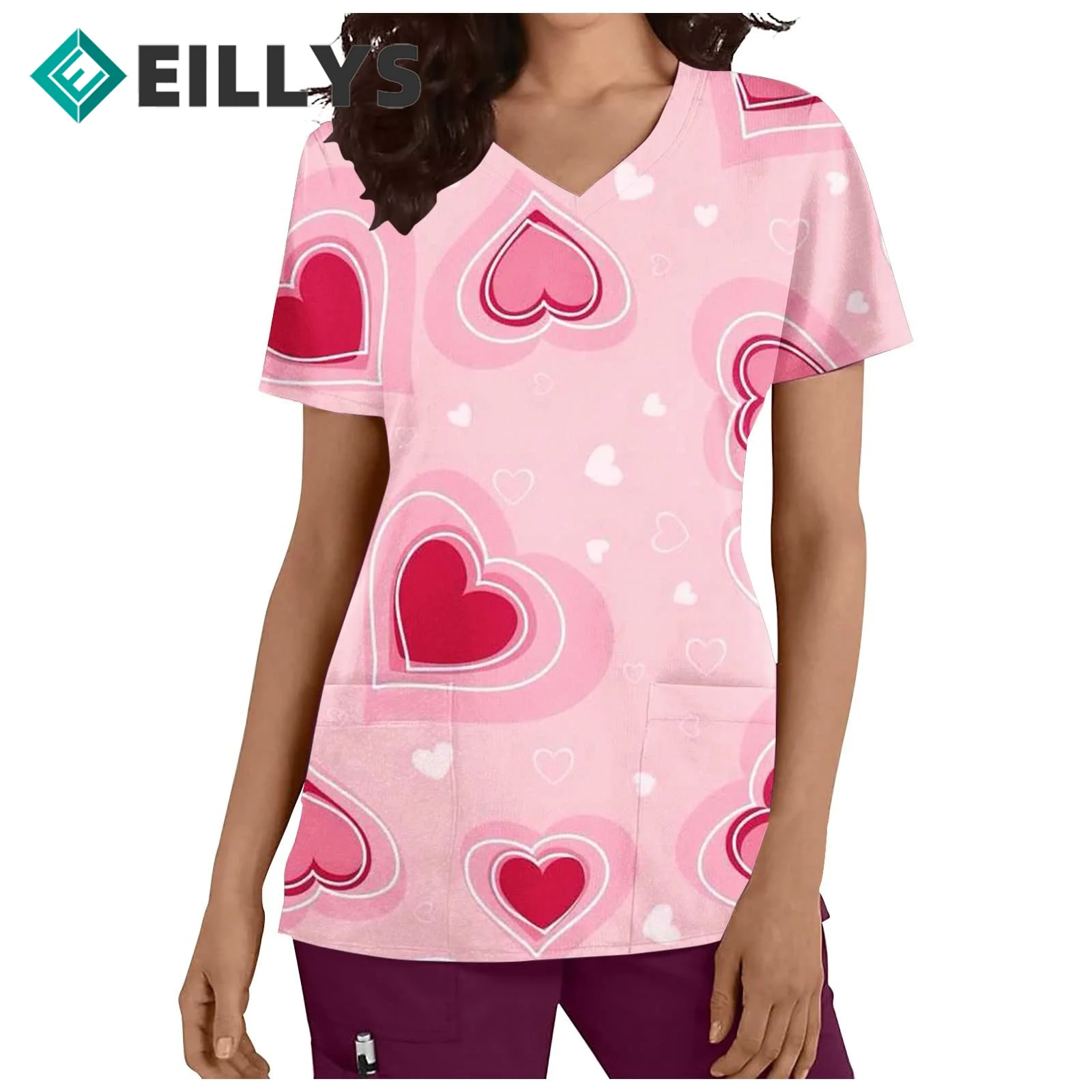 Womens Scrubs Nursing Top Cute Heart Printed Short Sleeve Workwear Care Working Uniform Ladies Pocket Shirt Nurse Pocket Uniform
Womens Scrubs Nursing Top Cute Heart Printed Short Sleeve Workwear Care Working Uniform Ladies Pocket Shirt Nurse Pocket Uniform