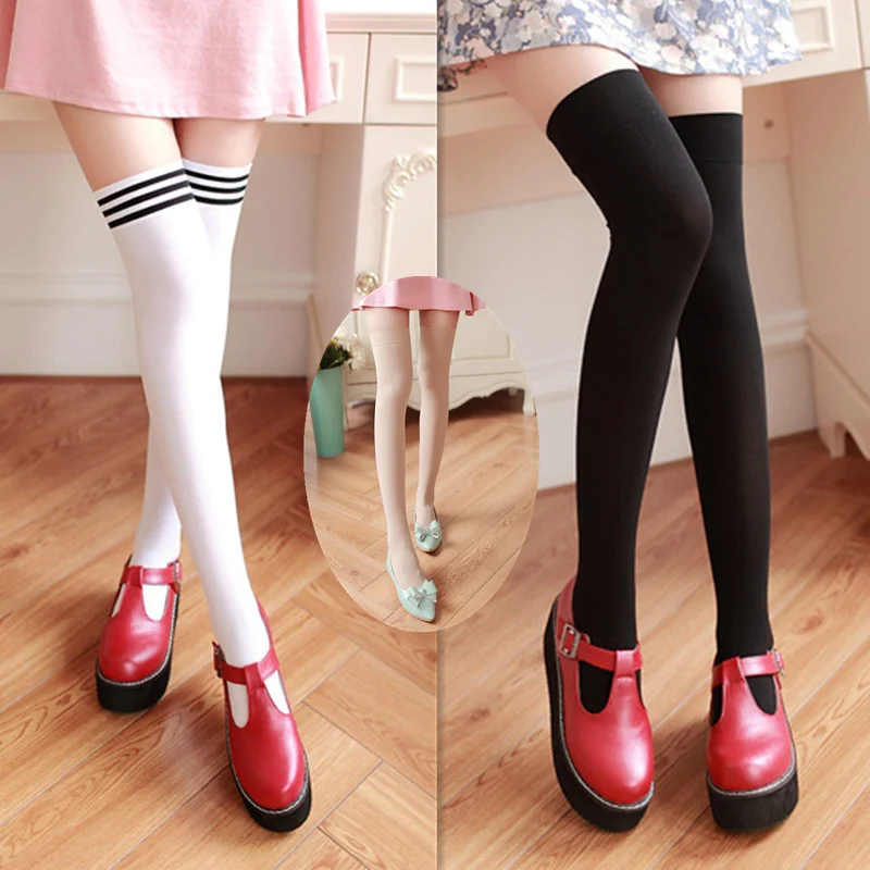 Женские длинные чулки в полоску, белые, черные, студенческие, однотонные
Женские длинные чулки в полоску, белые, черные, студенческие, однотонные