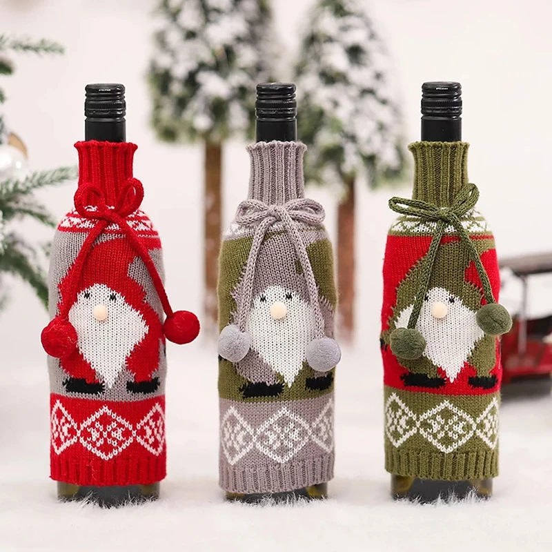 Креативный Рождественский чехол для бутылки, вязаный шерстяной чехол для бутылки в виде Санта-Клауса, рождественские и Новогодние украшения, рождественские украшения
