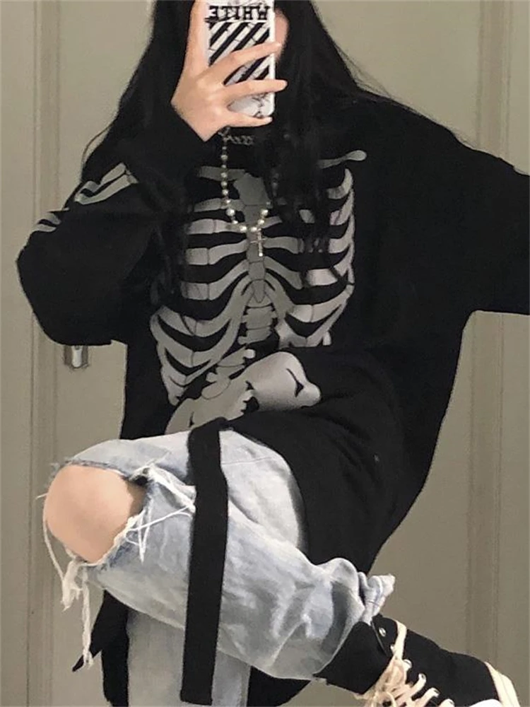 Skeleton Print Sweatshirts Harajuku Egirl Goth Women Hip Hop Long Sleeve Graphic Streetwear Tops Autumn Gothic Emo Pullover 
Skeleton Print Sweatshirts Harajuku Egirl Goth Women Hip Hop Long Sleeve Graphic Streetwear Tops Autumn Gothic Emo Pullover