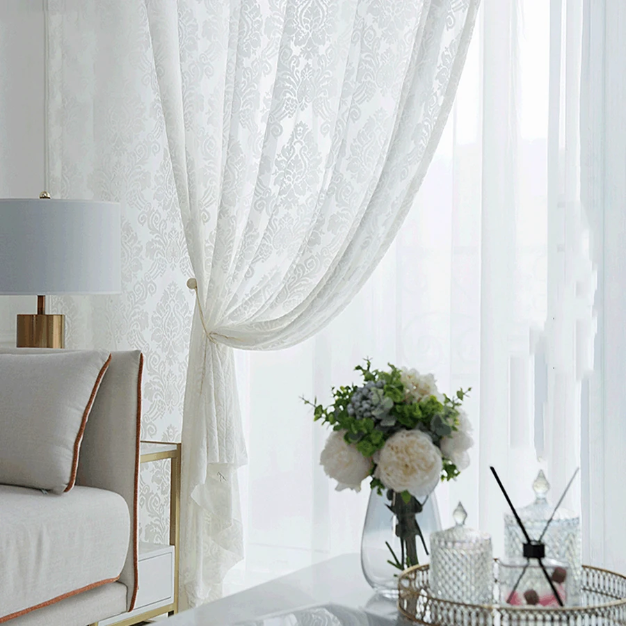 European Classic Flocking Screens White Semi-shading Tulle Window Treatments Sheer Panels Curtain For Living Room MY145-40
European Classic Flocking Screens White Semi-shading Tulle Window Treatments Sheer Panels Curtain For Living Room MY145-40