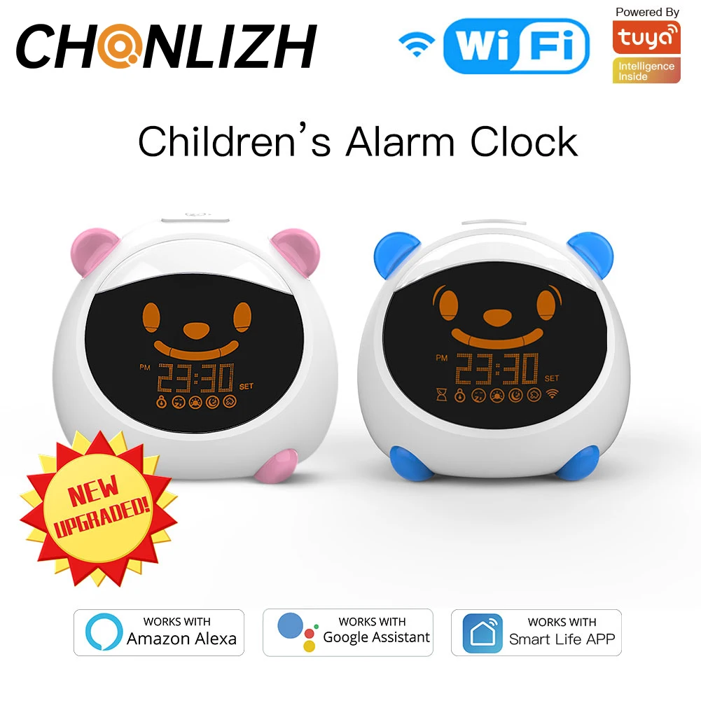 CHONLIZH WiFi Kid Alarm Sleep Trainer Clock Light Sound Expression Smart Life Tuya App Voice Control with Echo Alexa Google Home
CHONLIZH WiFi Kid Alarm Sleep Trainer Clock Light Sound Expression Smart Life Tuya App Voice Control with Echo Alexa Google Home